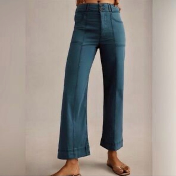 Anthropologie Pants - Anthropologie Pilcro The Skipper High Rise Cropped Wide Leg Pants Teal Blue 26P
